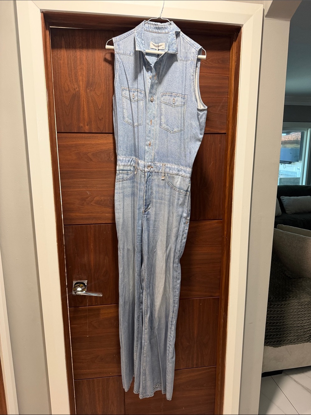 rag & bone Light Wash Sleeveless Denim Jumpsuit